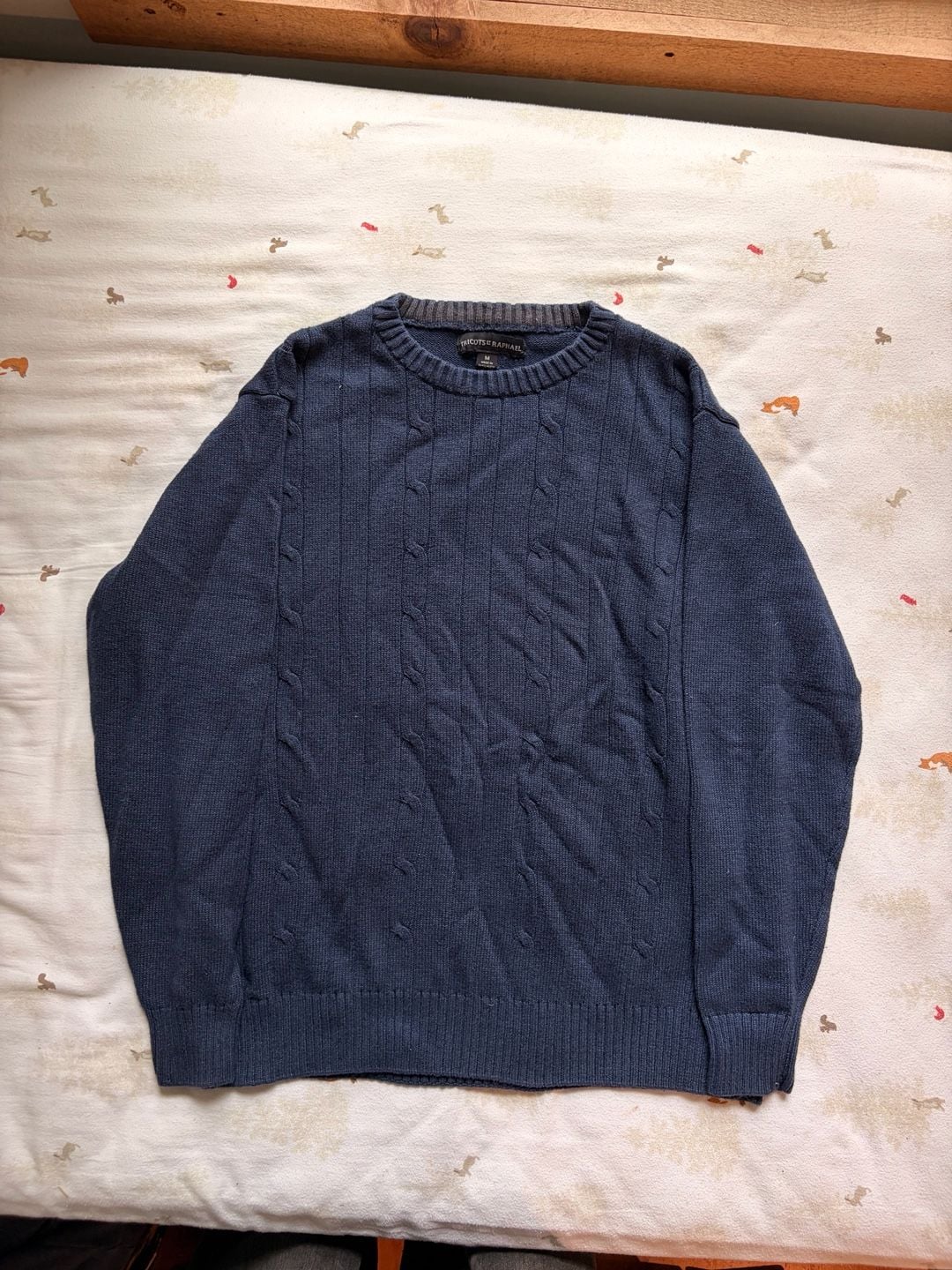 Tricots St Raphael Cable Knit Sweater Size M Blue Crewneck 2