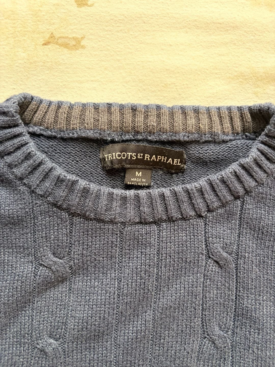 Tricots St Raphael Cable Knit Sweater Size M Blue Crewneck 3