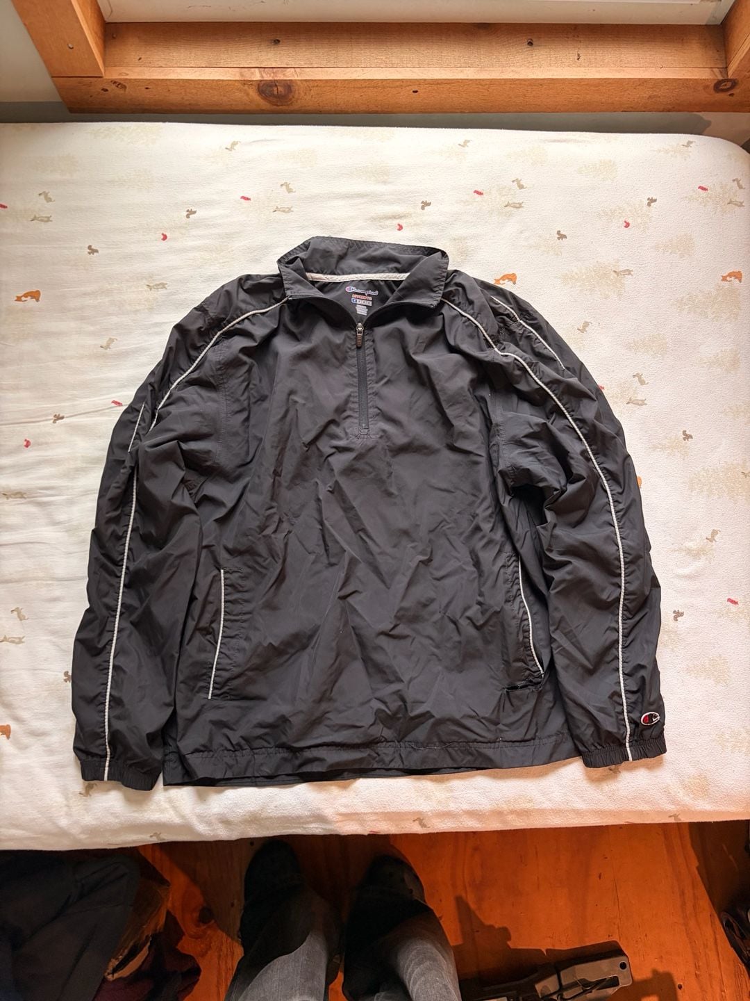 Champion 1/4 Zip Windbreaker Jacket Size M Black 2