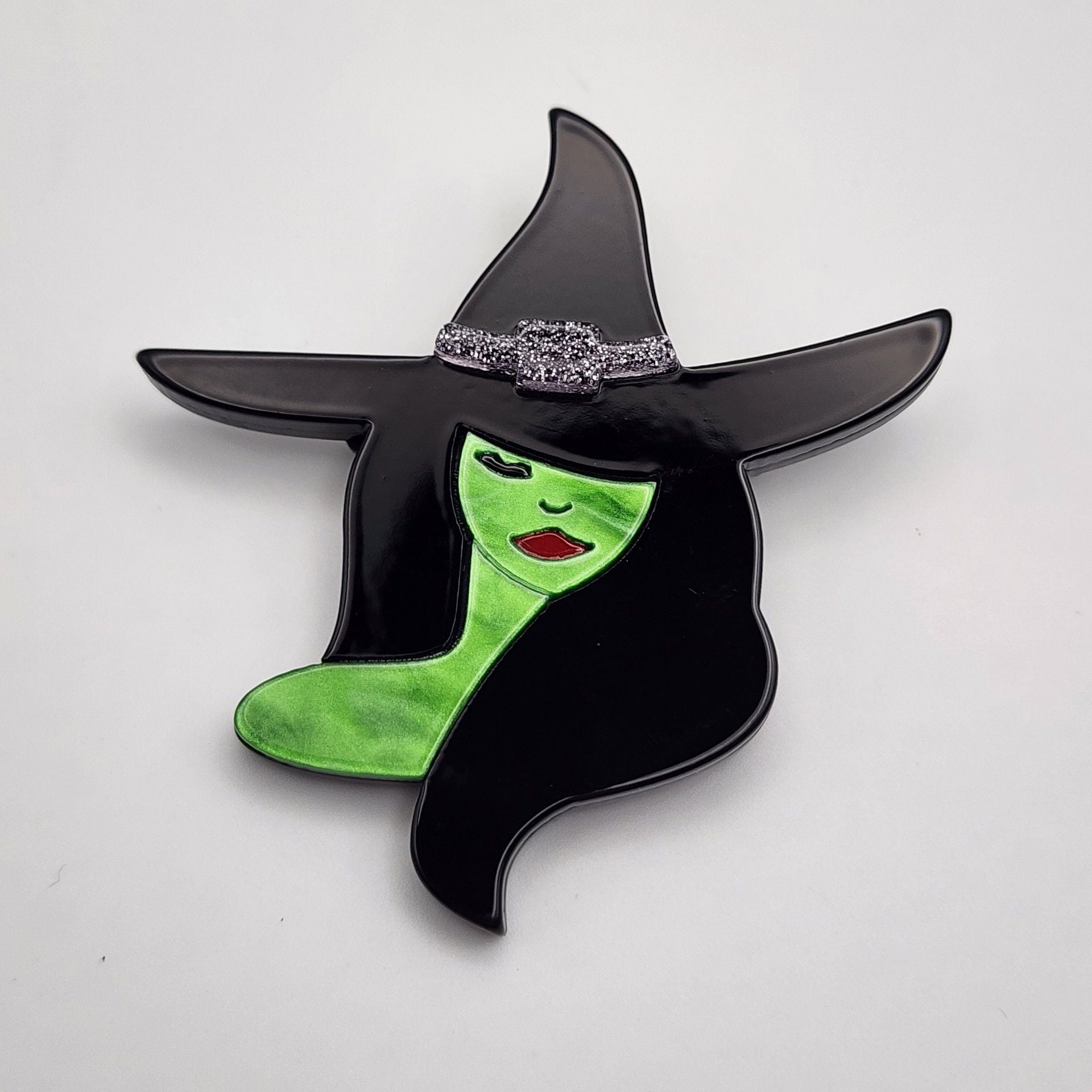Emerald Wicked Witch Acrylic Brooch Spooky Chic Halloween Pin Jewelry 2