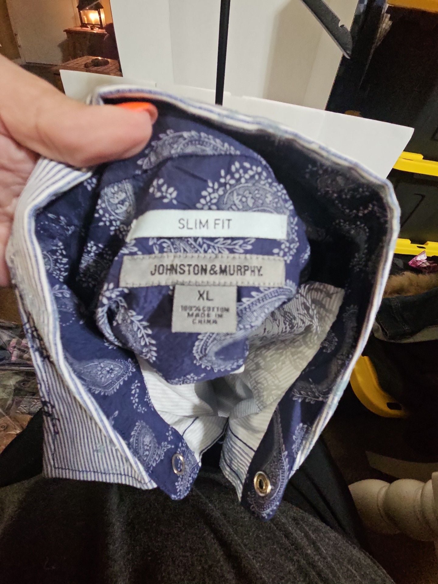 Johnston & Murphy Button Down Shirt Size XL Blue Floral Stripe Slim Fit 4