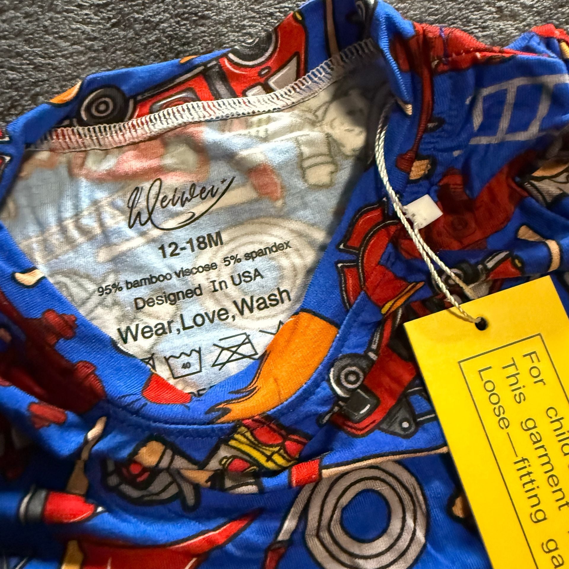 Weiwei Firefighter Bamboo Pajama Set Size 12-18M 3