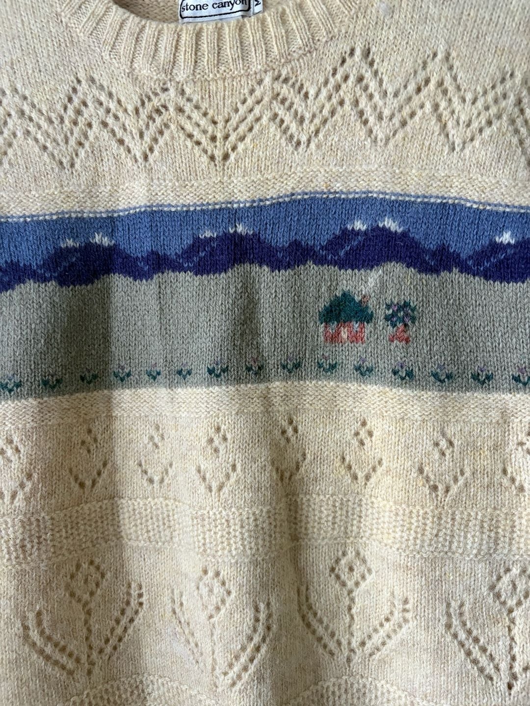 Wool Landscape Scene Sweater Vest Size M Beige Knit Stone Canyon 4