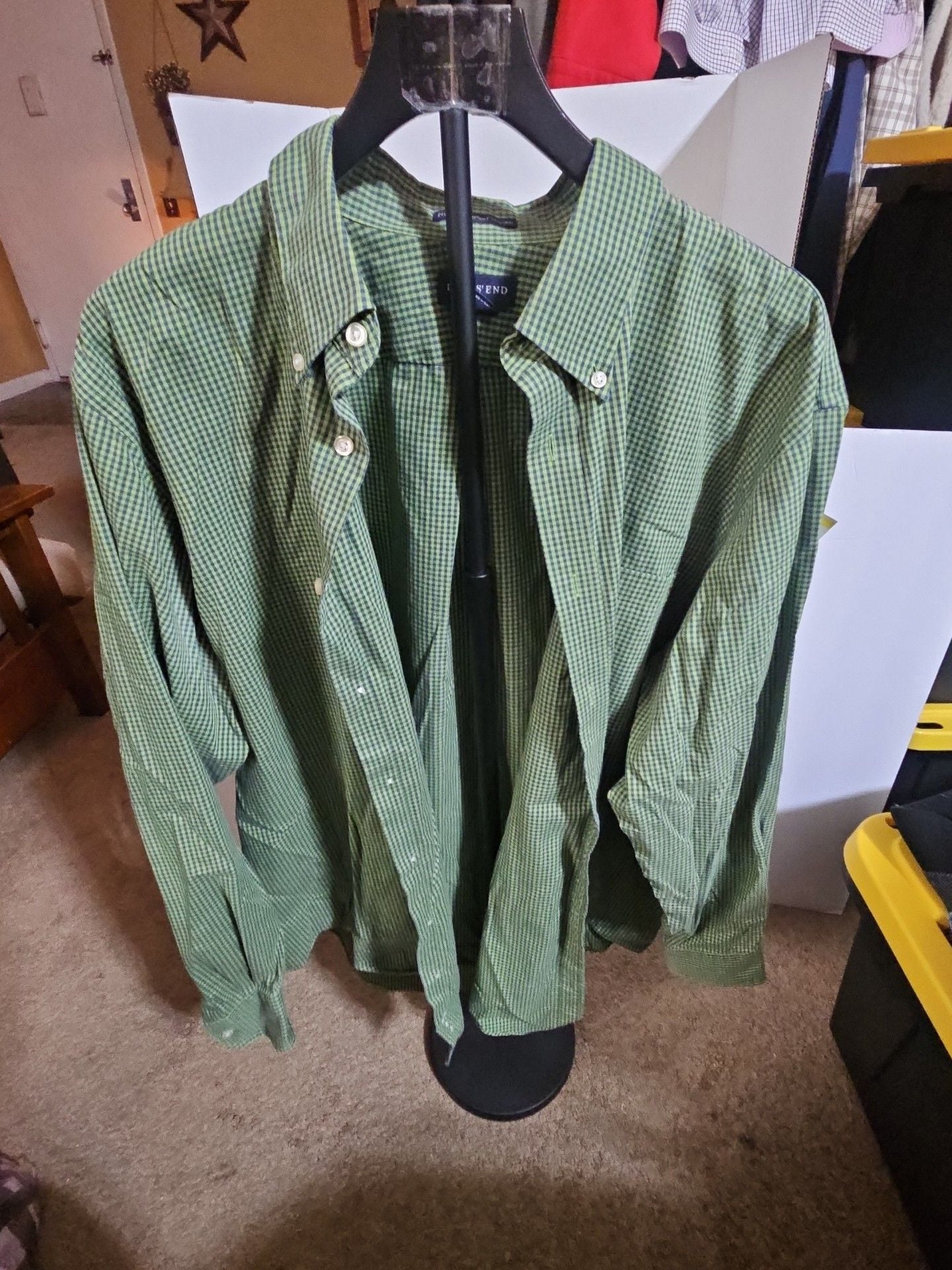 Lands' End No Iron Plaid Button Down Shirt 18-38 Big/Tall Green 2