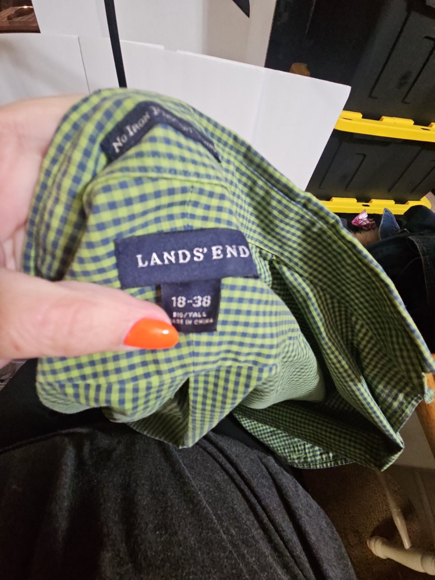 Lands' End No Iron Plaid Button Down Shirt 18-38 Big/Tall Green 4
