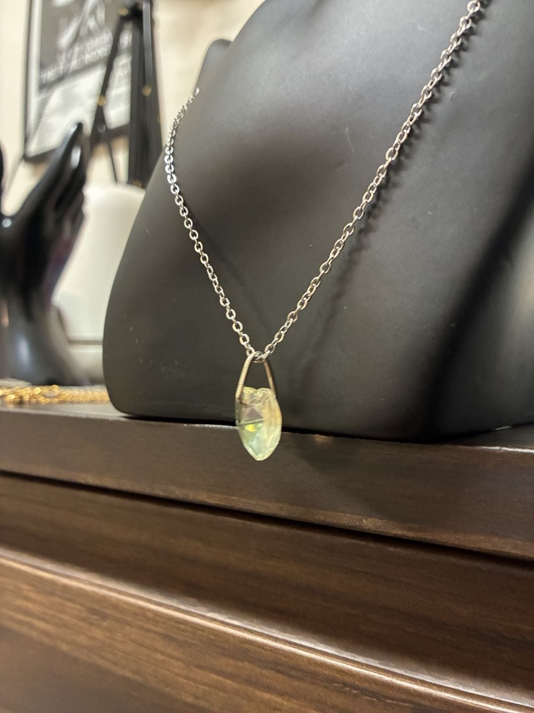 Upcycled Stainless Steel Iridescent Crystal Heart Pendant Necklace Silver Tone 5