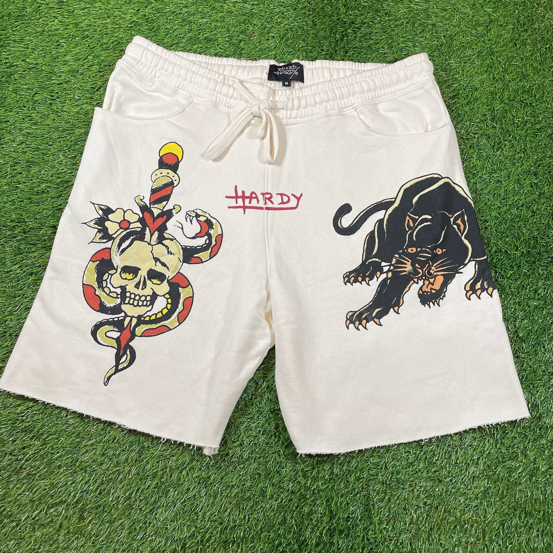 Ed Ed Hardy Sweat Shorts Size M White Tattoo Skull Panther 2