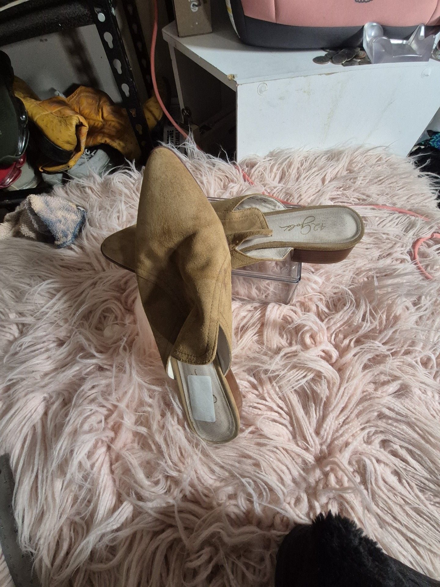 42 Gold Mules Size 7.5 Tan Suede Pointed Toe 1