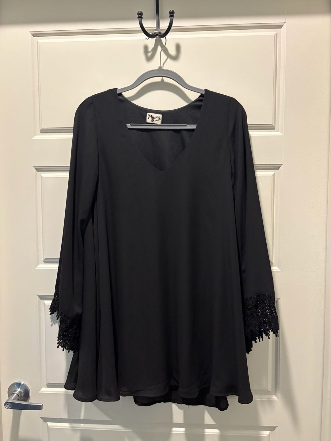 Show Me Your Mumu Dress Size S Black Lace Trim Long Sleeve 2