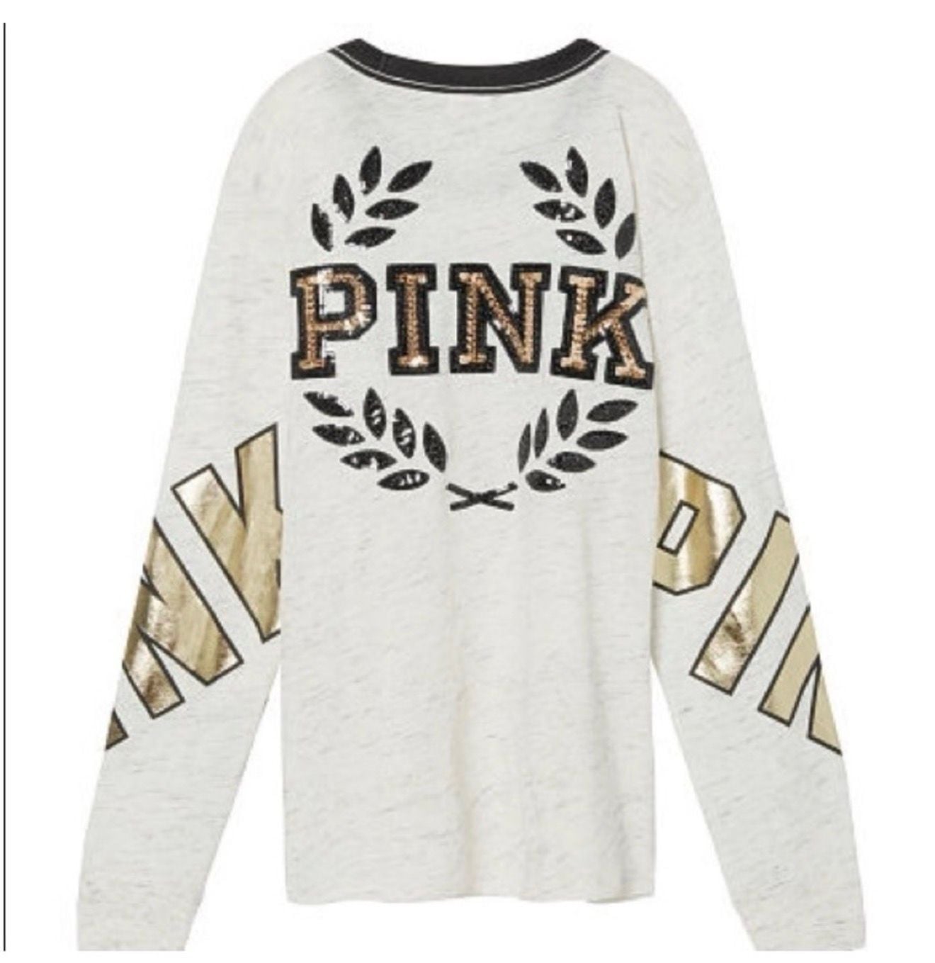 Victoria's Secret Pink Long Sleeve Shirt White Gold Sequin sz L 3