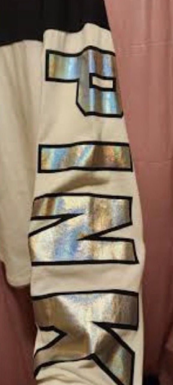 Victoria's Secret Pink Long Sleeve Shirt White Gold Sequin sz L 4