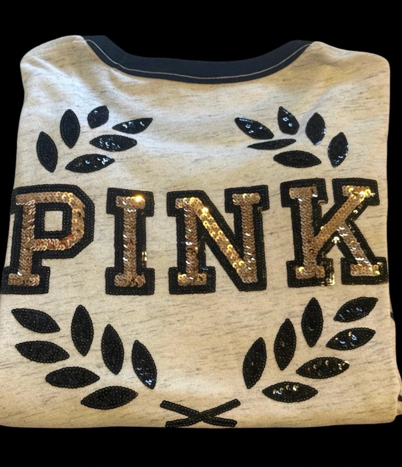 Victoria's Secret Pink Long Sleeve Shirt White Gold Sequin sz L 2