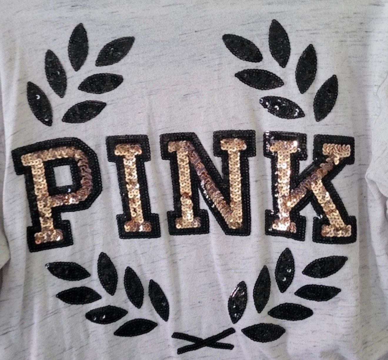 Victoria's Secret Pink Long Sleeve Shirt White Gold Sequin sz L 6