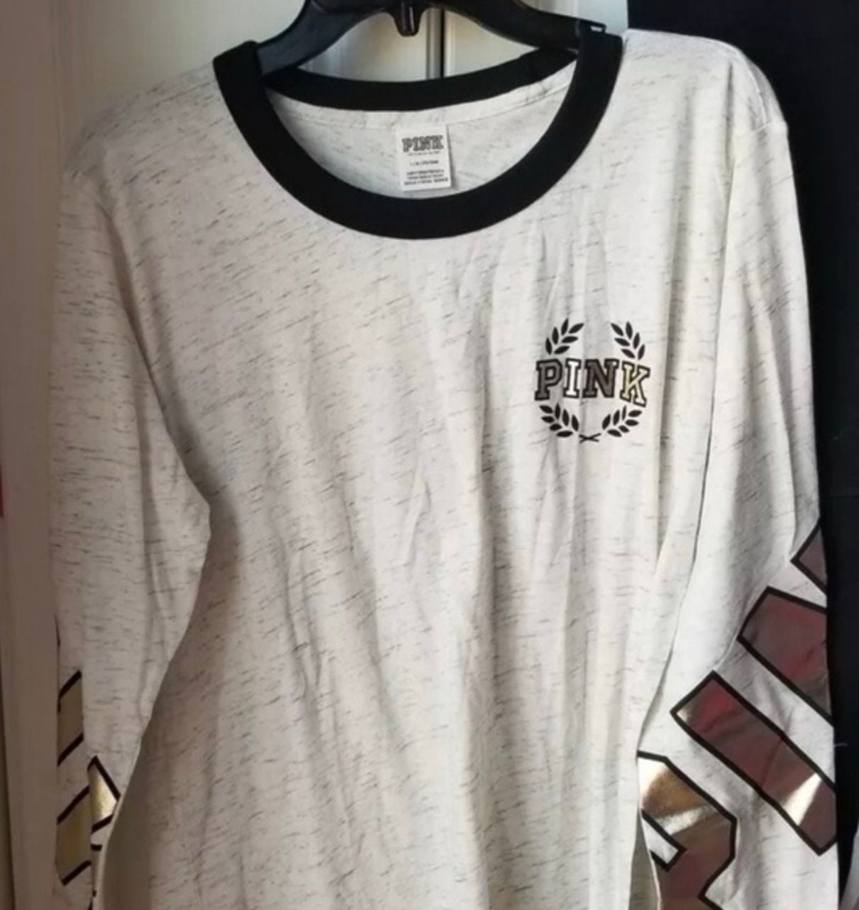 Victoria's Secret Pink Long Sleeve Shirt White Gold Sequin sz L 7
