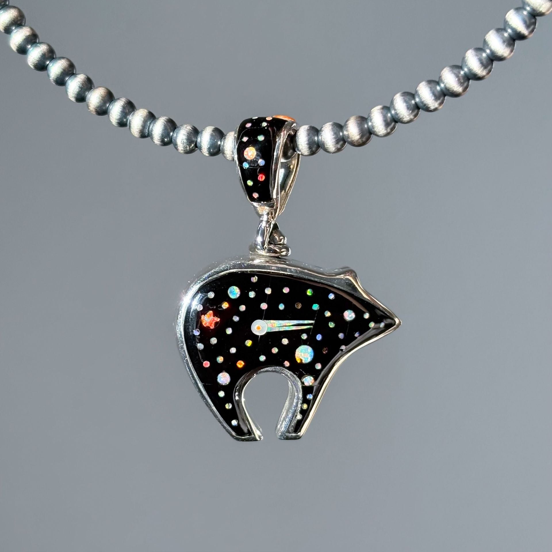 Vintage Reversible Sterling Silver Southwestern Celestial Bear Pendant 3
