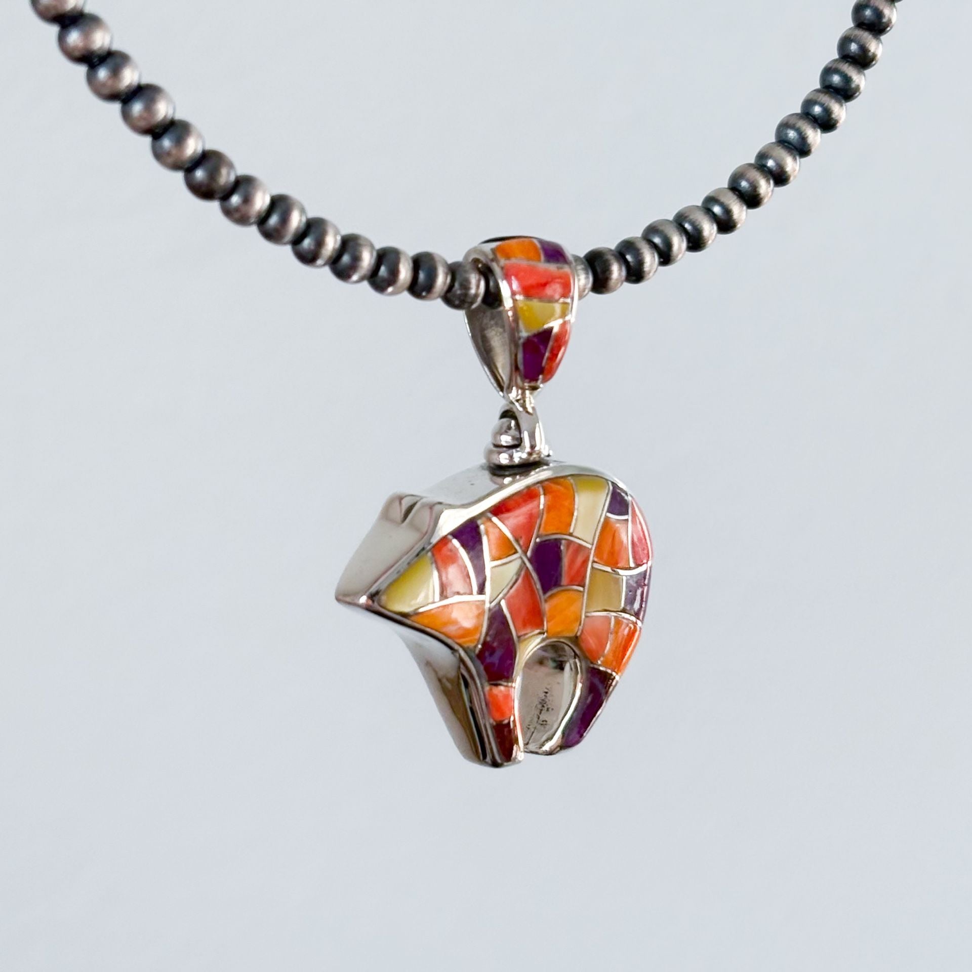 Vintage Reversible Sterling Silver Southwestern Celestial Bear Pendant 6