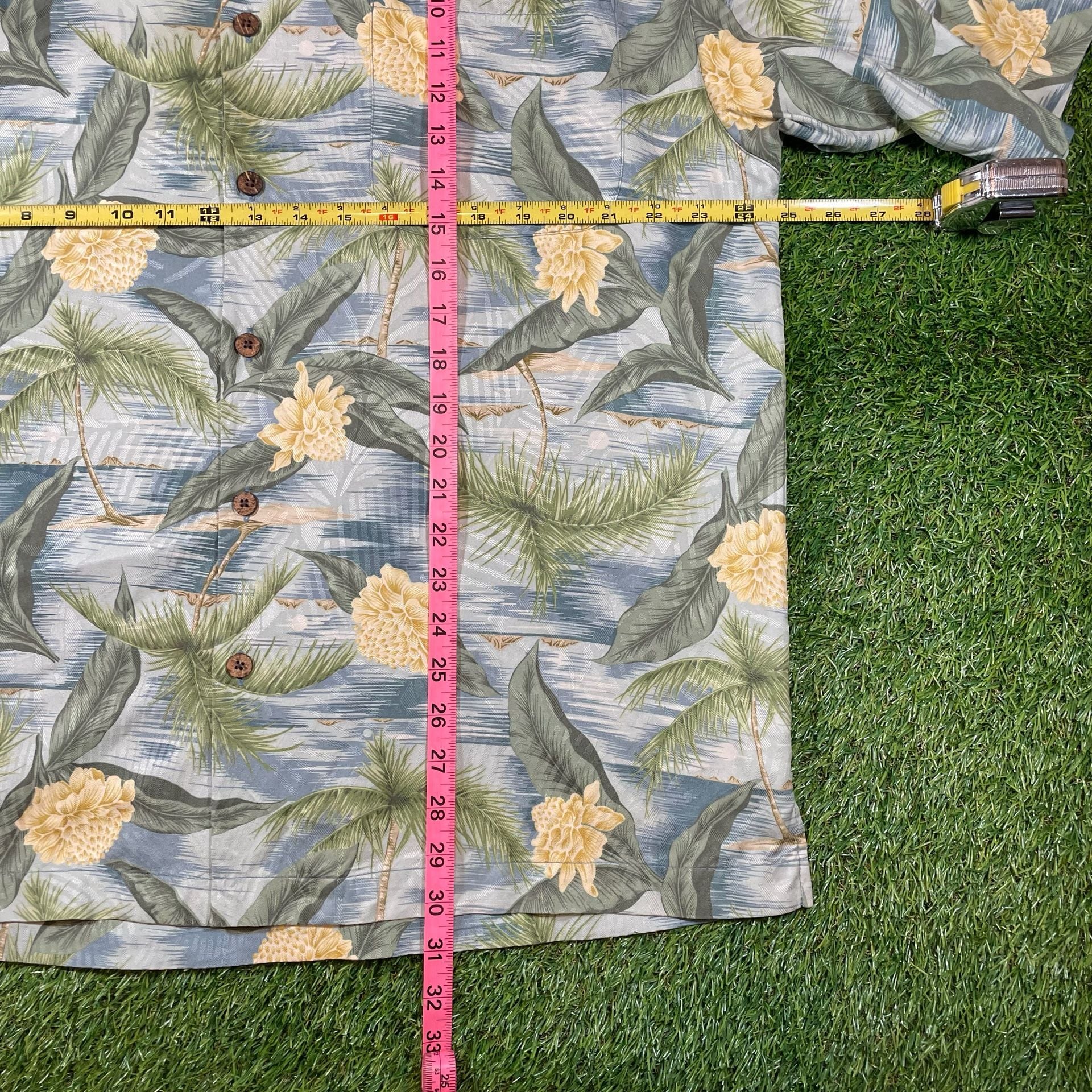 Tommy Bahama Silk Hawaiian Shirt Size L Blue Tropical Floral Print 7