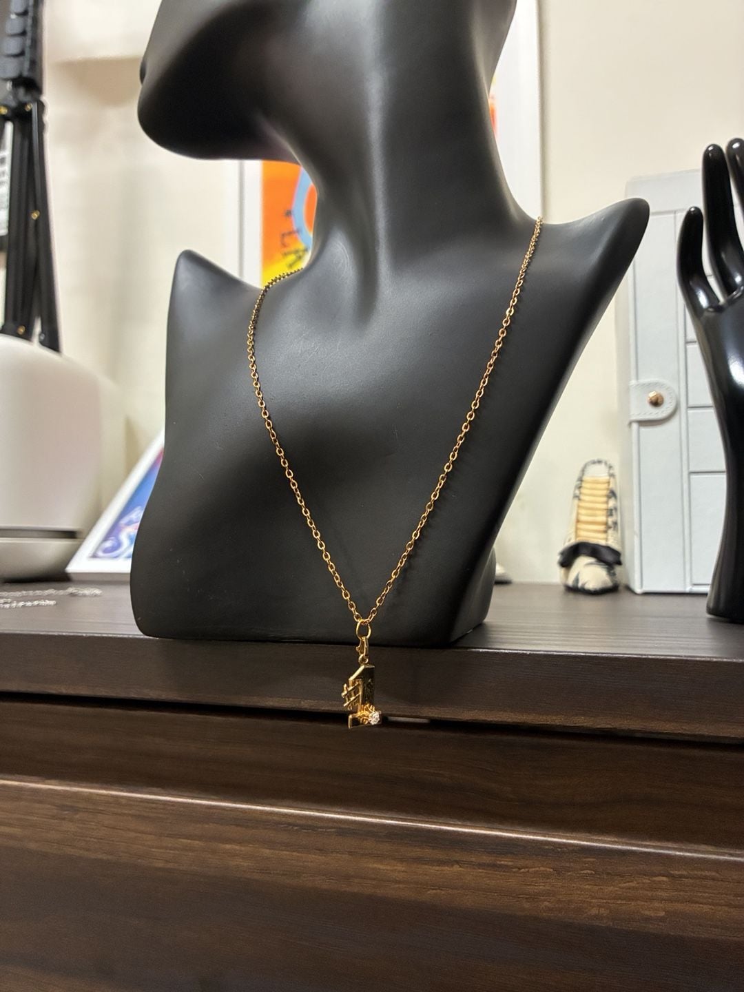 Vintage 1980s Upcycled Number 1 Gold Tone Pendant Stainless Steel Necklace 2