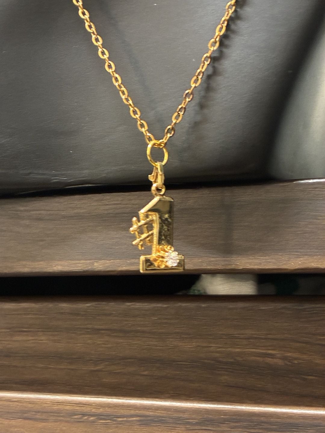 Vintage 1980s Upcycled Number 1 Gold Tone Pendant Stainless Steel Necklace 3