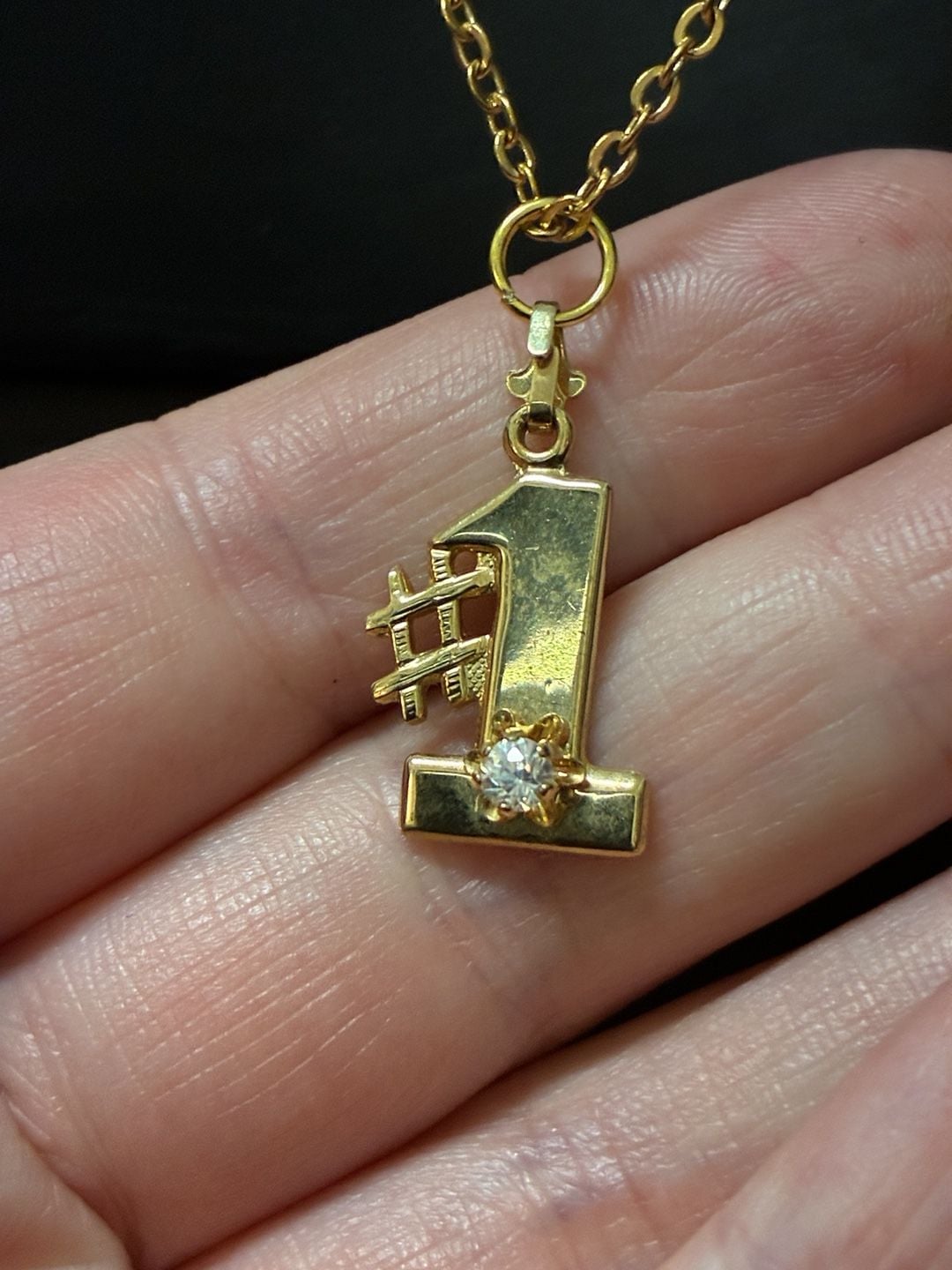 Vintage 1980s Upcycled Number 1 Gold Tone Pendant Stainless Steel Necklace 4