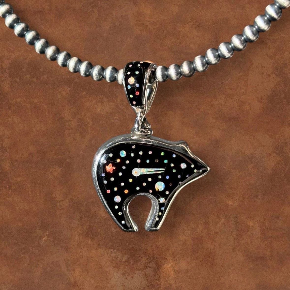 Vintage Reversible Sterling Silver Southwestern Celestial Bear Pendant 2
