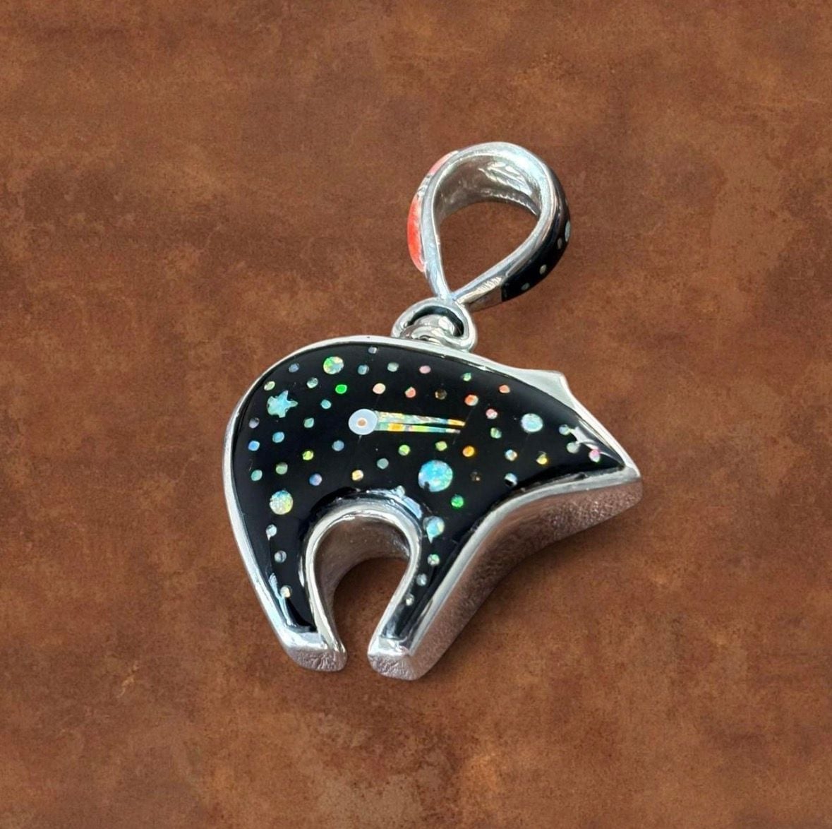 Vintage Reversible Sterling Silver Southwestern Celestial Bear Pendant 7