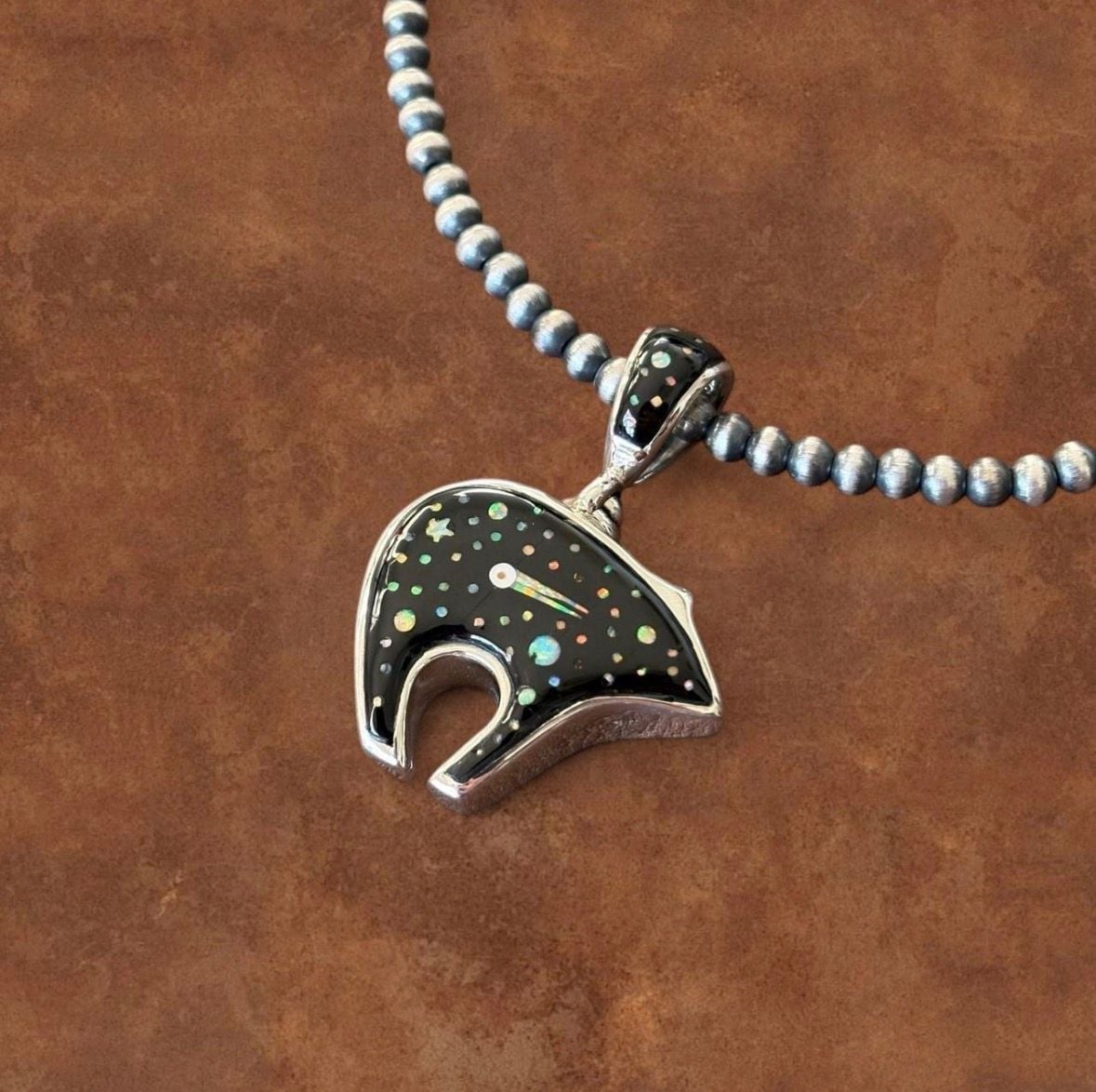 Vintage Reversible Sterling Silver Southwestern Celestial Bear Pendant 8