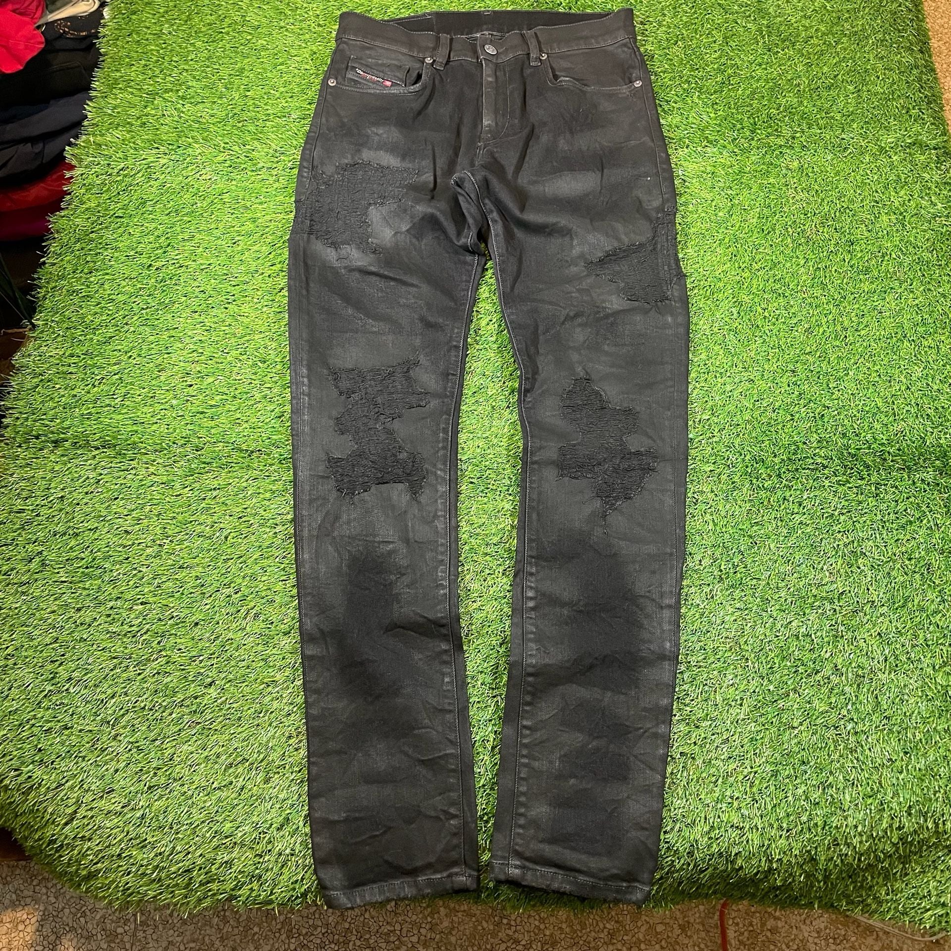 Diesel Slim Distressed Jeans W29 Black Coated Denim 5