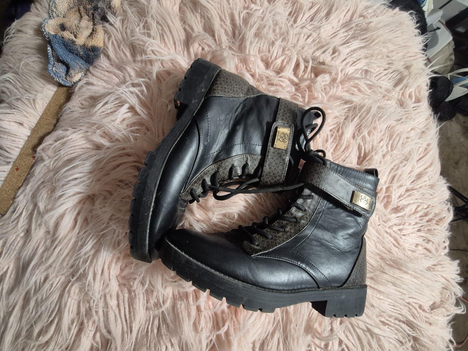 Daisy Fuentes Combat Boots Black Monogram Trim 3