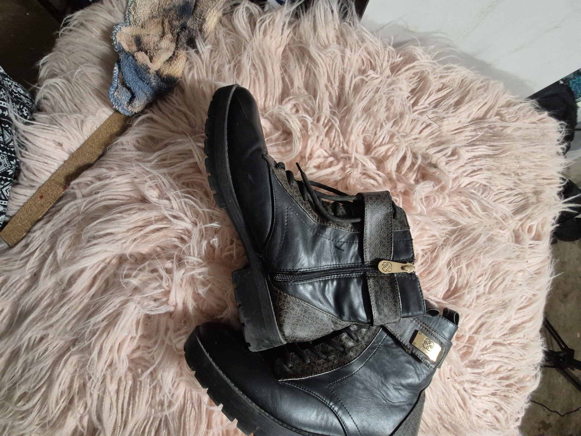 Daisy Fuentes Combat Boots Black Monogram Trim 4