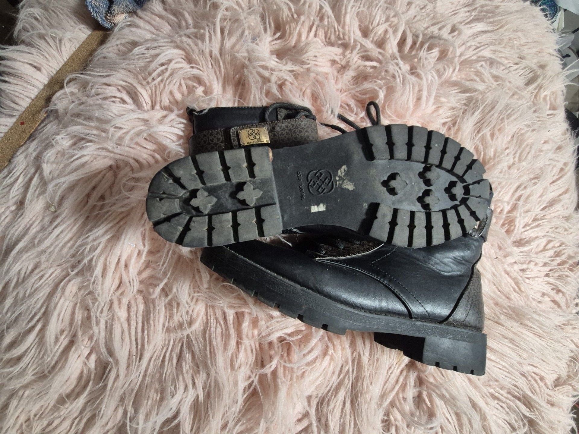 Daisy Fuentes Combat Boots Black Monogram Trim 5