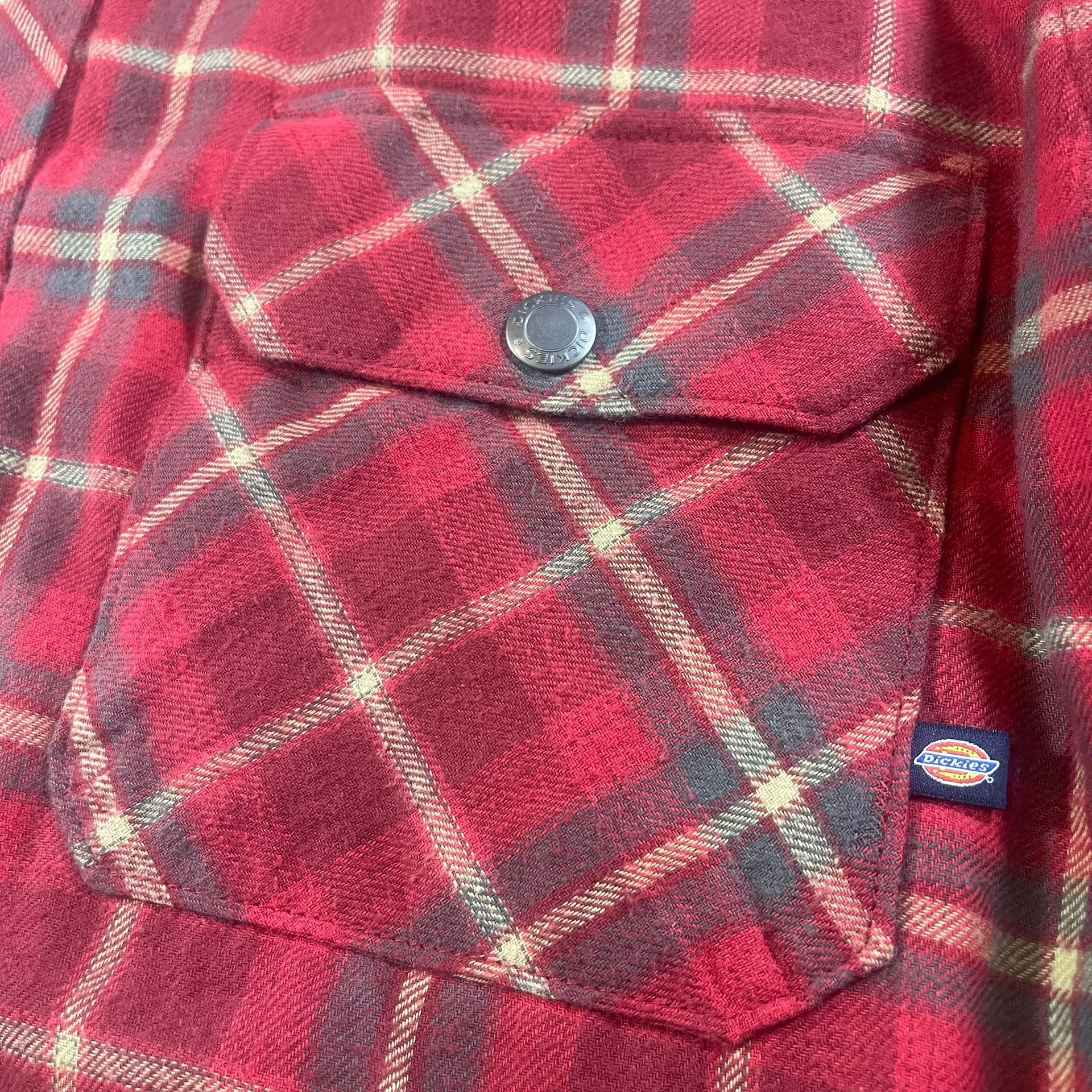 Dickies Quilted Lined Flannel Shirt Jacket Size Large Red Plaid 9