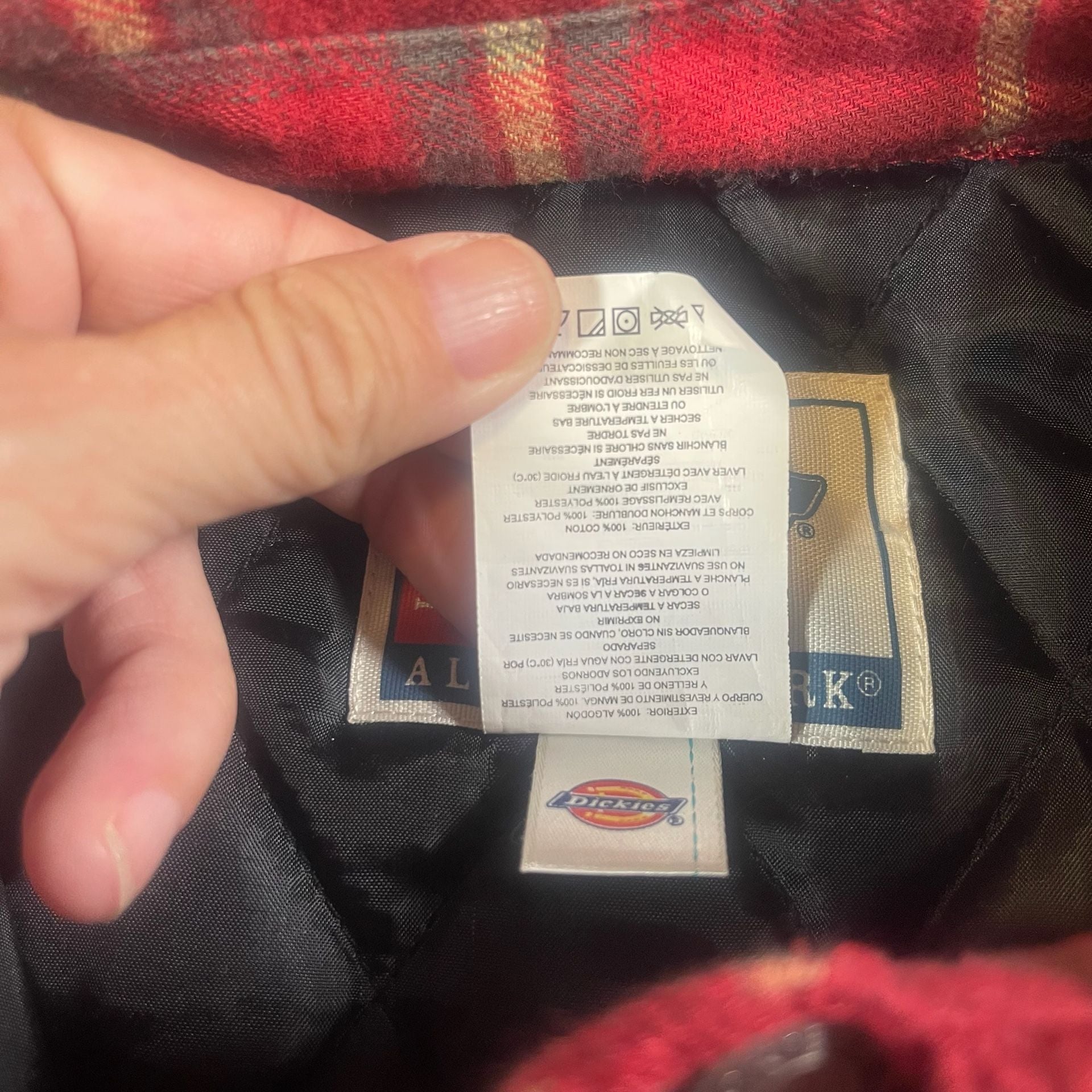 Dickies Quilted Lined Flannel Shirt Jacket Size Large Red Plaid 10
