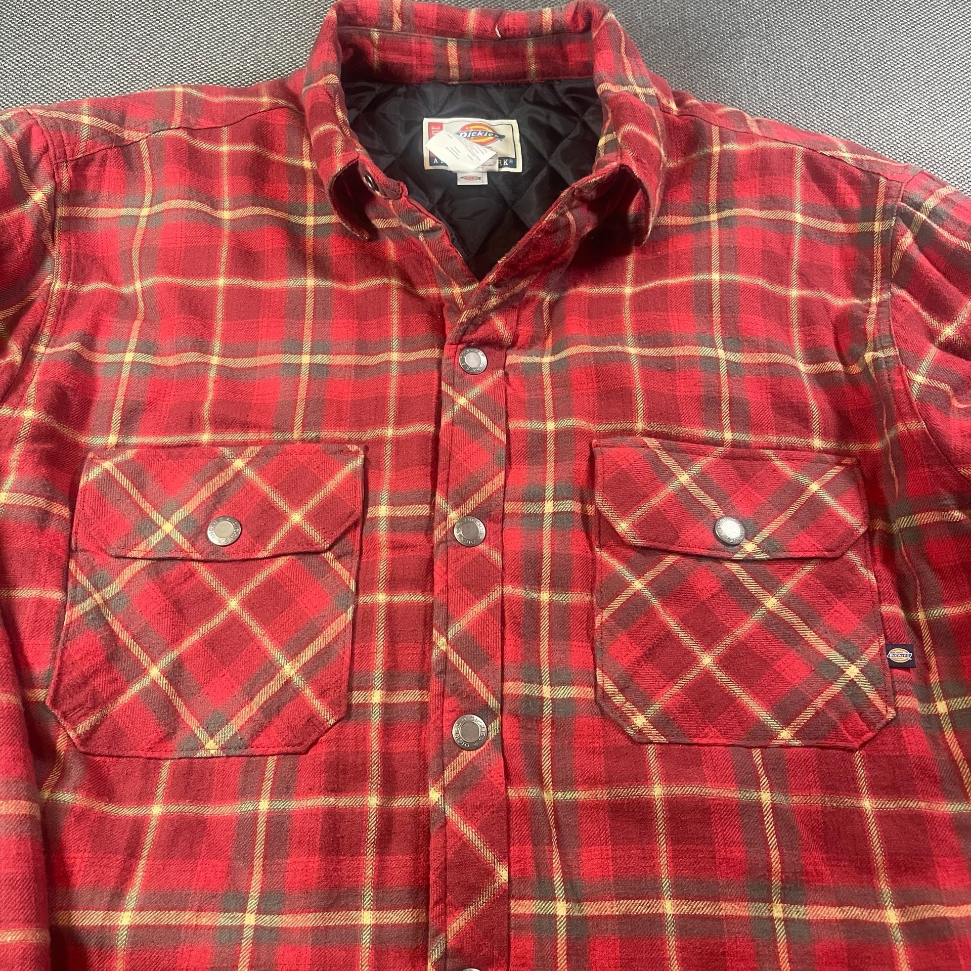 Dickies Quilted Lined Flannel Shirt Jacket Size Large Red Plaid 11
