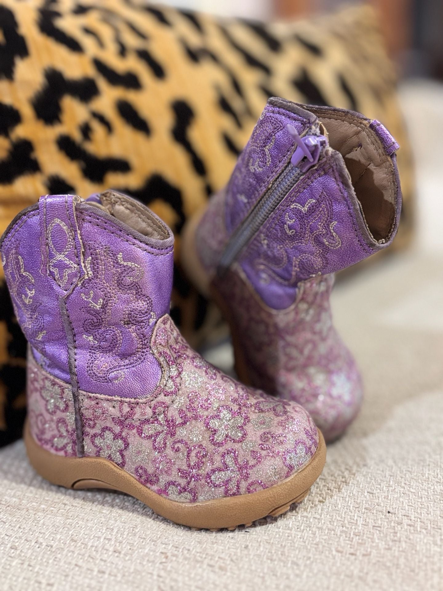 Roper Cowboy Boots baby Size 3 Purple Glitter 3