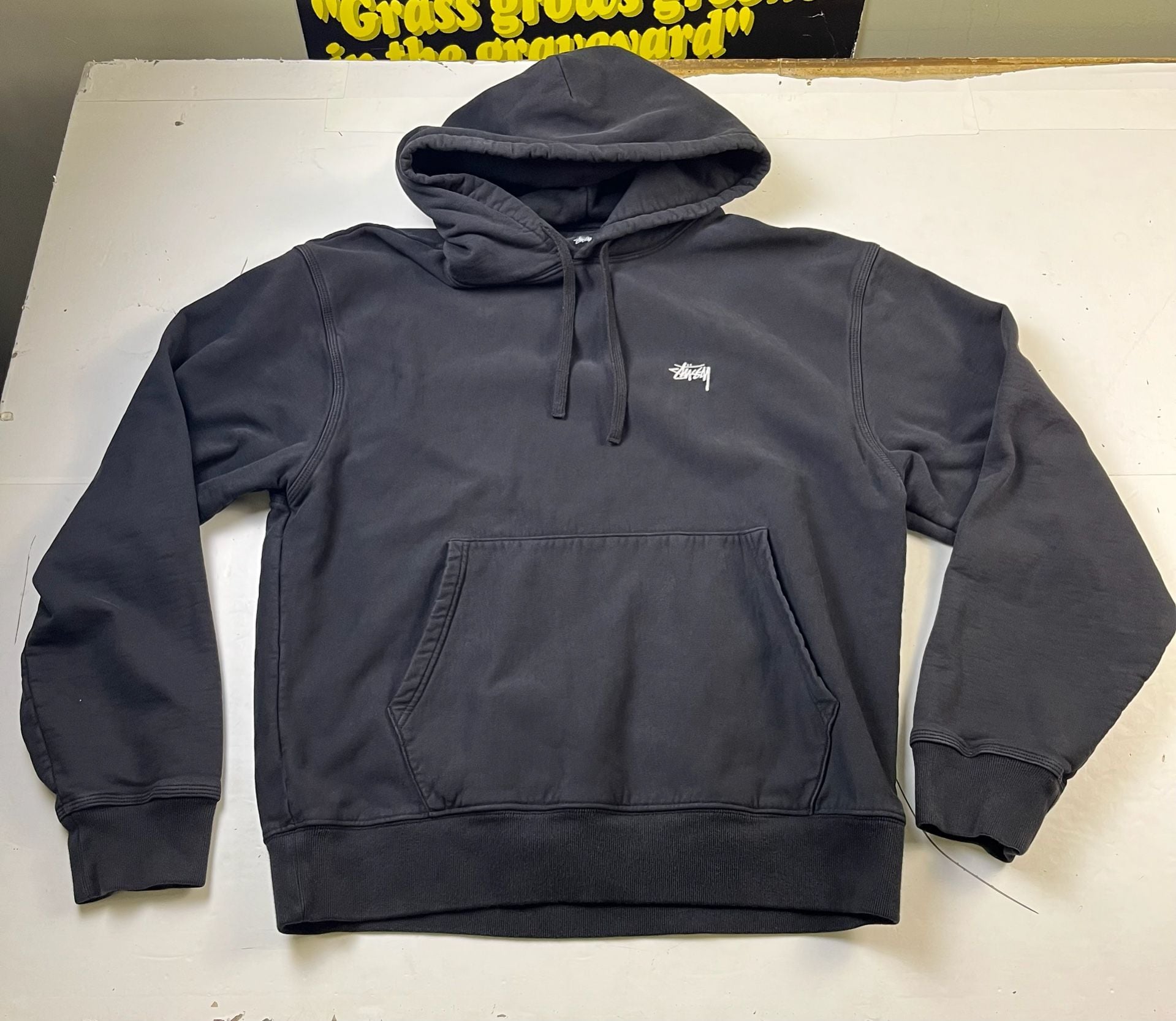 Stussy Basic Logo Hoodie Size L Black Pullover Sweatshirt OF 2