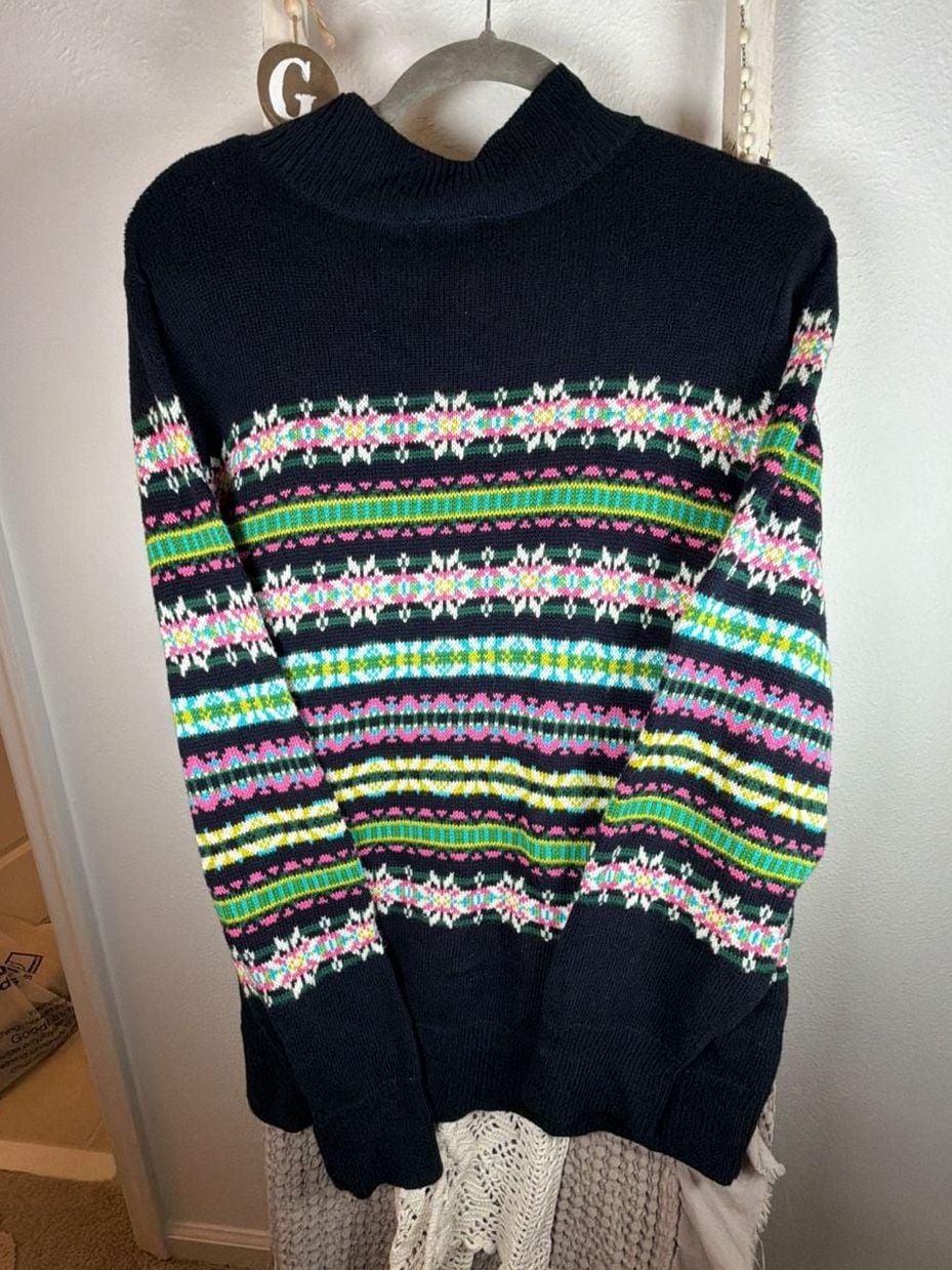 Talbots Fair Isle So so soft !!! Mock Neck Sweater Size XL Petite Black 8
