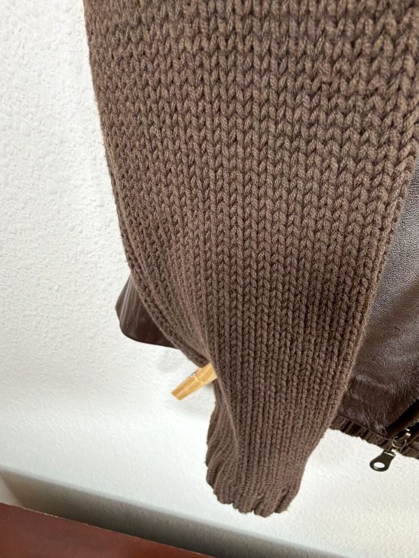 Maurice Sasson Real Leather Knit Sweater SO SASSY AND STYLISH !Jacket Size S Brown Full Zip 6