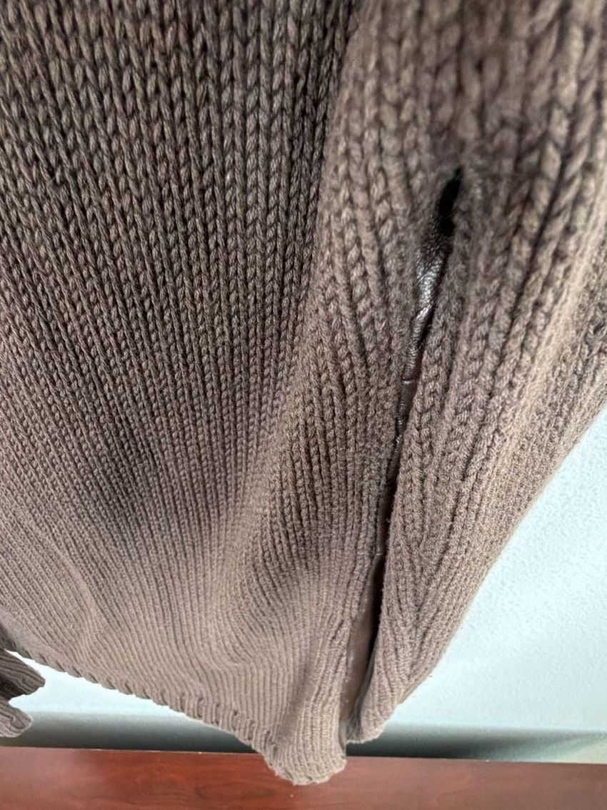 Maurice Sasson Real Leather Knit Sweater SO SASSY AND STYLISH !Jacket Size S Brown Full Zip 11