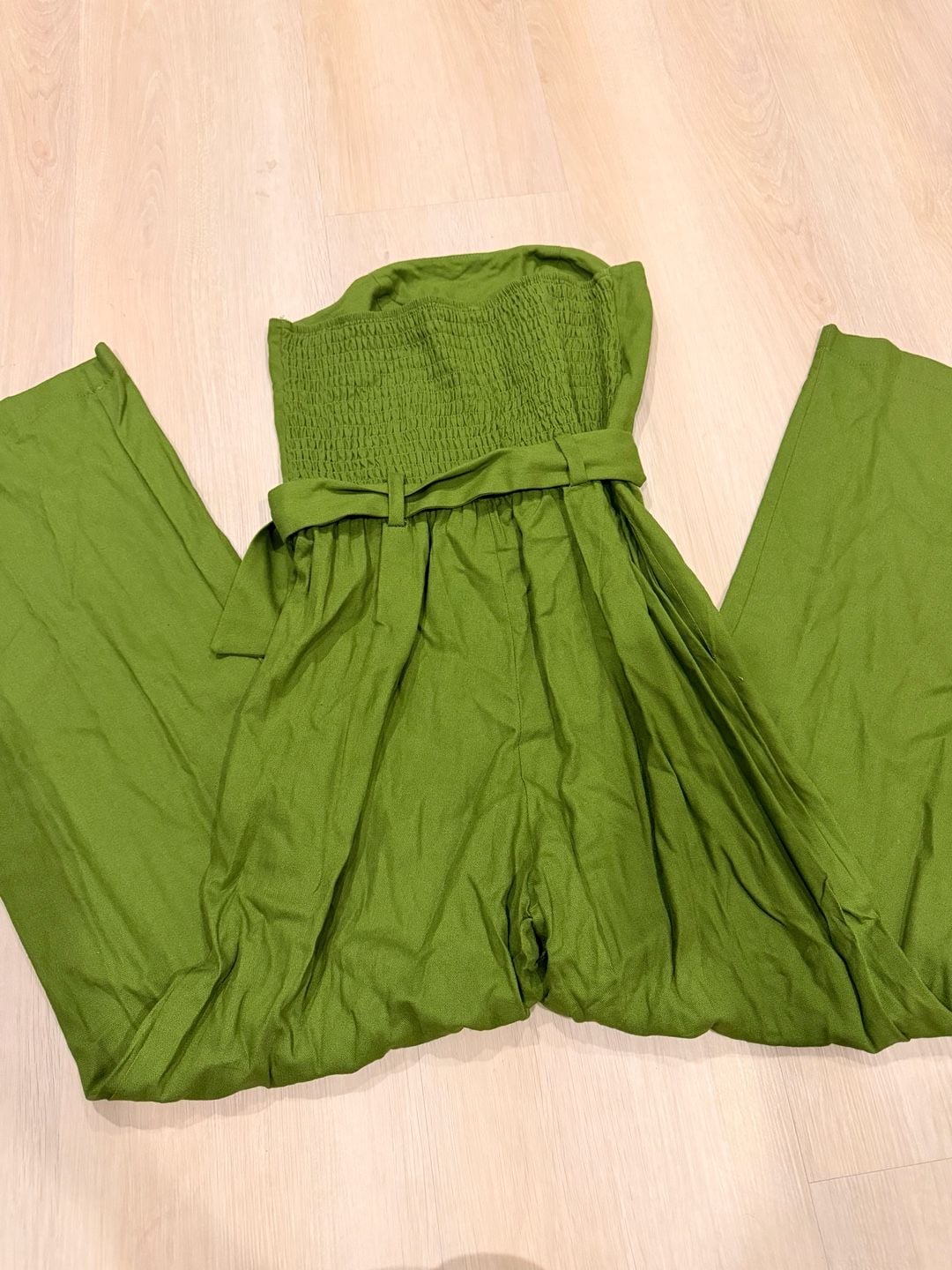 Monteau Los Angeles Jumpsuit Size XS Green Strapless Belted Wide Leg 4