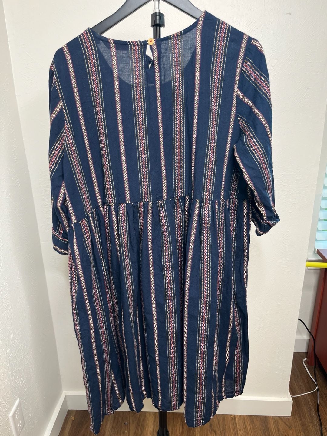 Blue Striped Midi Dress Boho -Babydoll 3