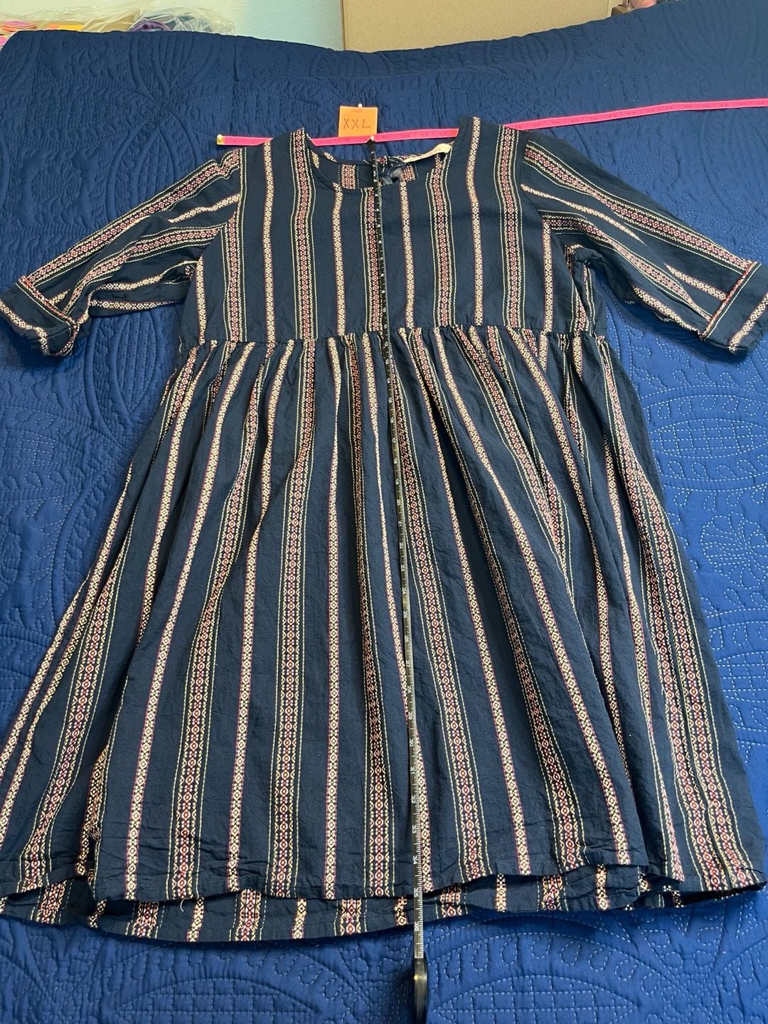 Blue Striped Midi Dress Boho -Babydoll 4