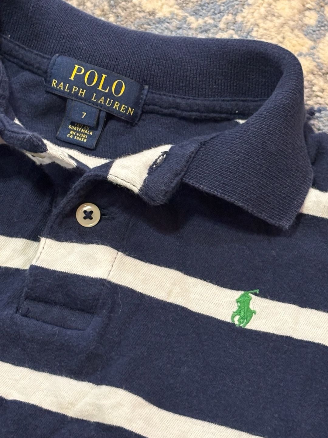 Polo Ralph Lauren Striped Polo Shirt Size 7 Blue White Yellow 9