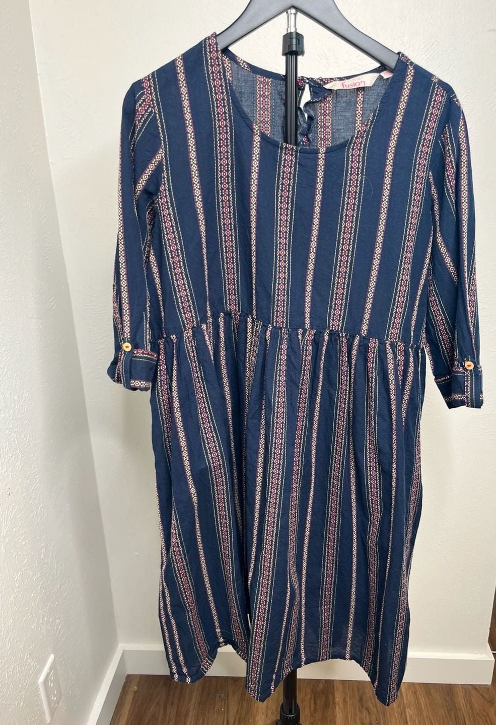 Blue Striped Midi Dress Boho -Babydoll 2