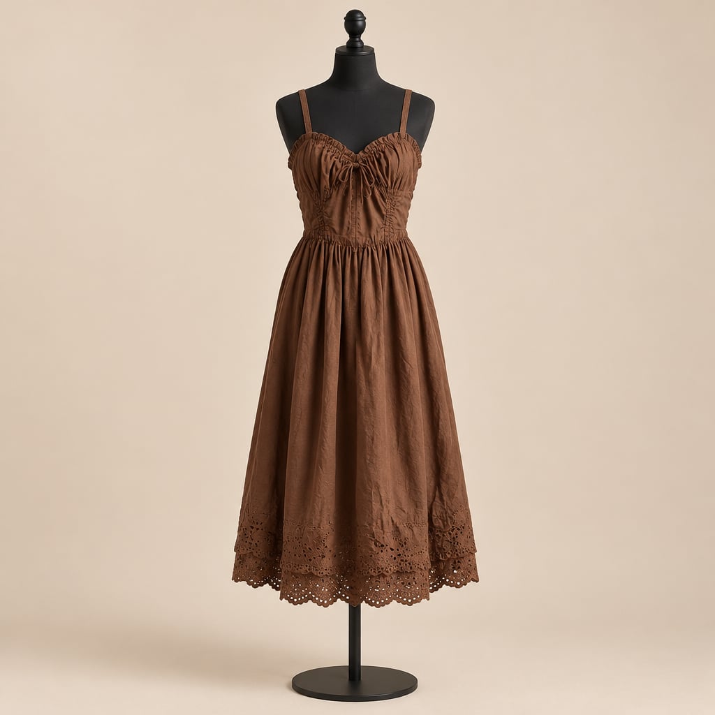 En Saison Midi Dress Size M Brown Eyelet Trim Cami Fit And Flare 2