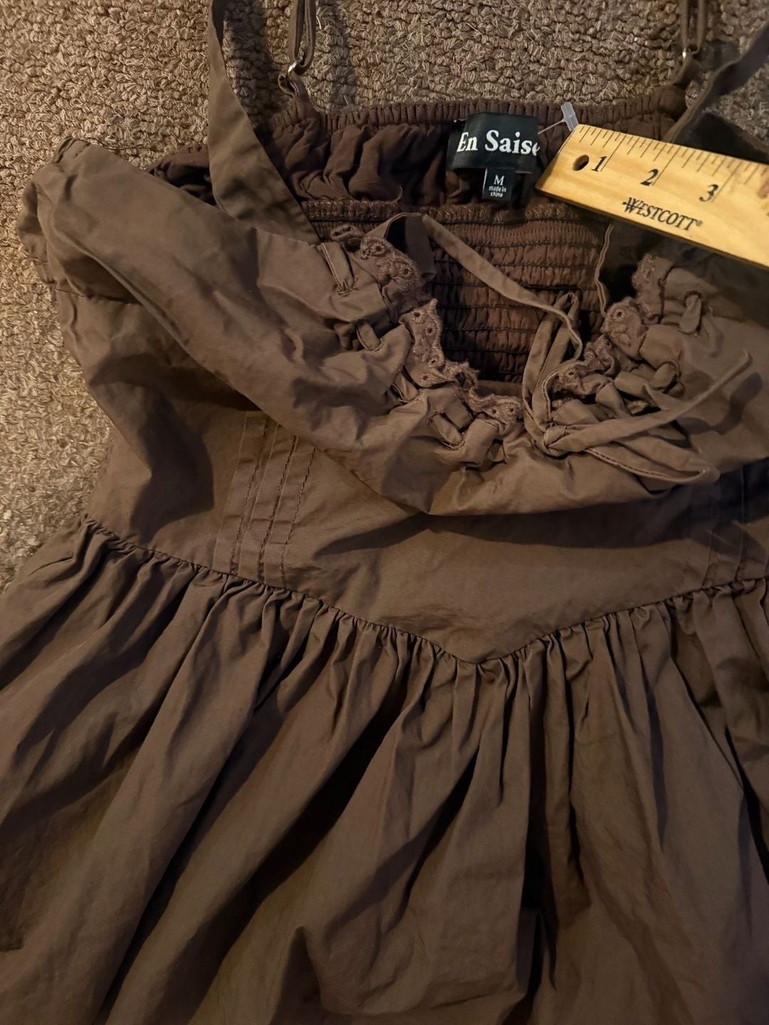 En Saison Midi Dress Size M Brown Eyelet Trim Cami Fit And Flare 10