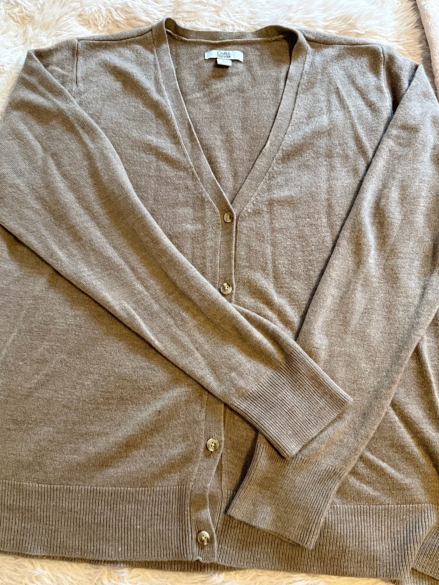 Croft & Barrow Cardigan Sweater Size L Tan Acrylic V-Neck 3