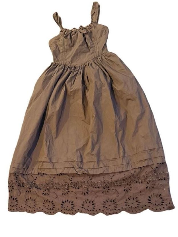 En Saison Midi Dress Size M Brown Eyelet Trim Cami Fit And Flare 12