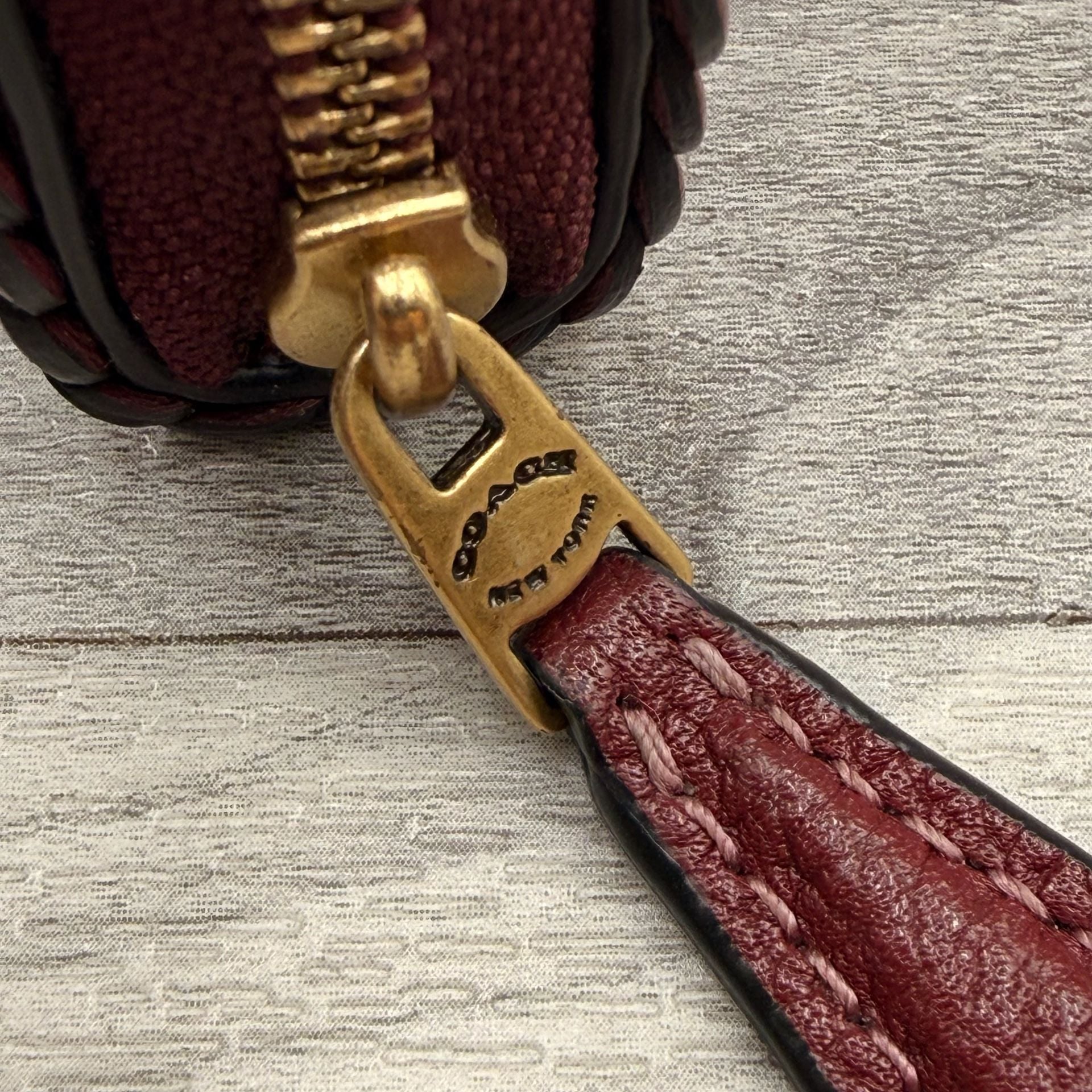 Coach Braided Leather Zip Around Card Case Wallet Red 7