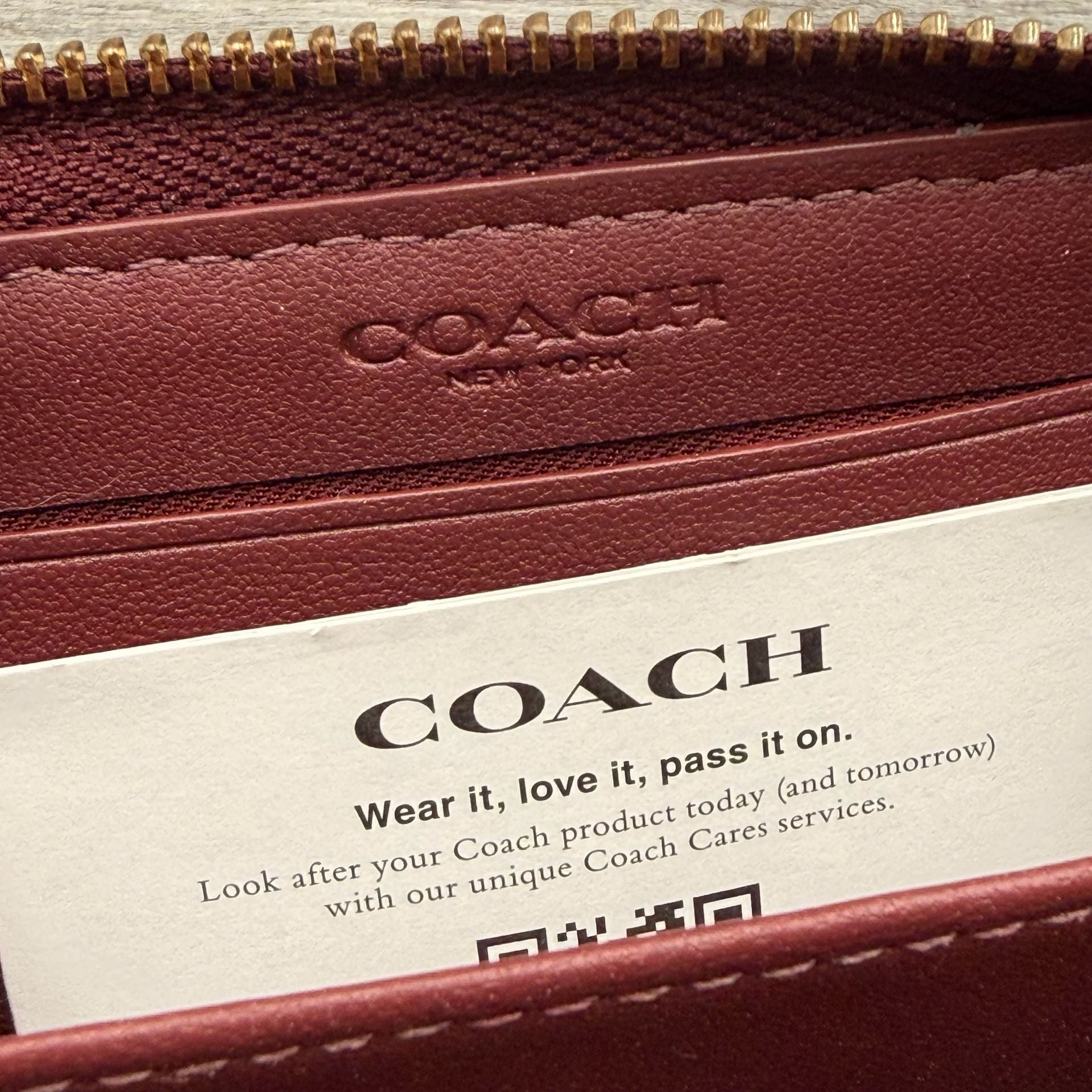 Coach Braided Leather Zip Around Card Case Wallet Red 8